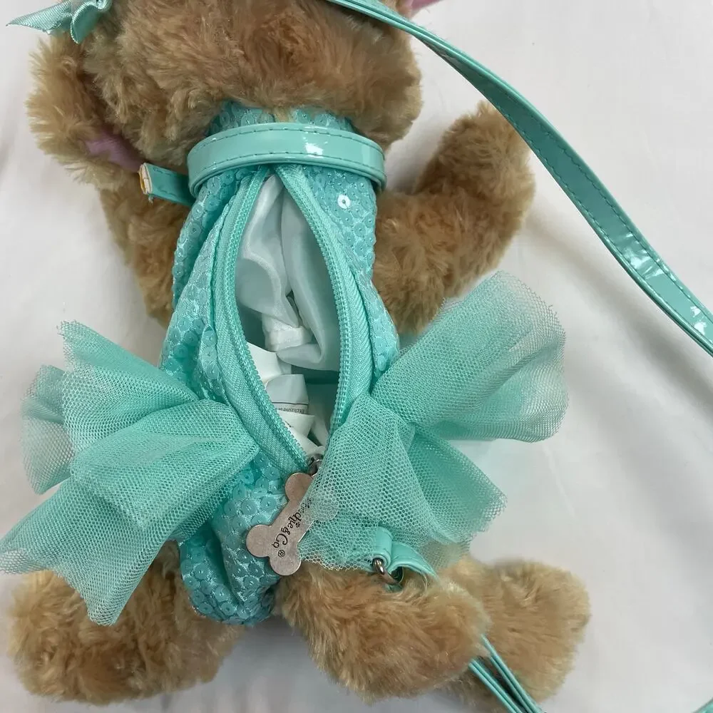 Poochie & Co Plush Dog Purse Sequins Tulle Tutu Aqua Teal Blue Girls Handbag